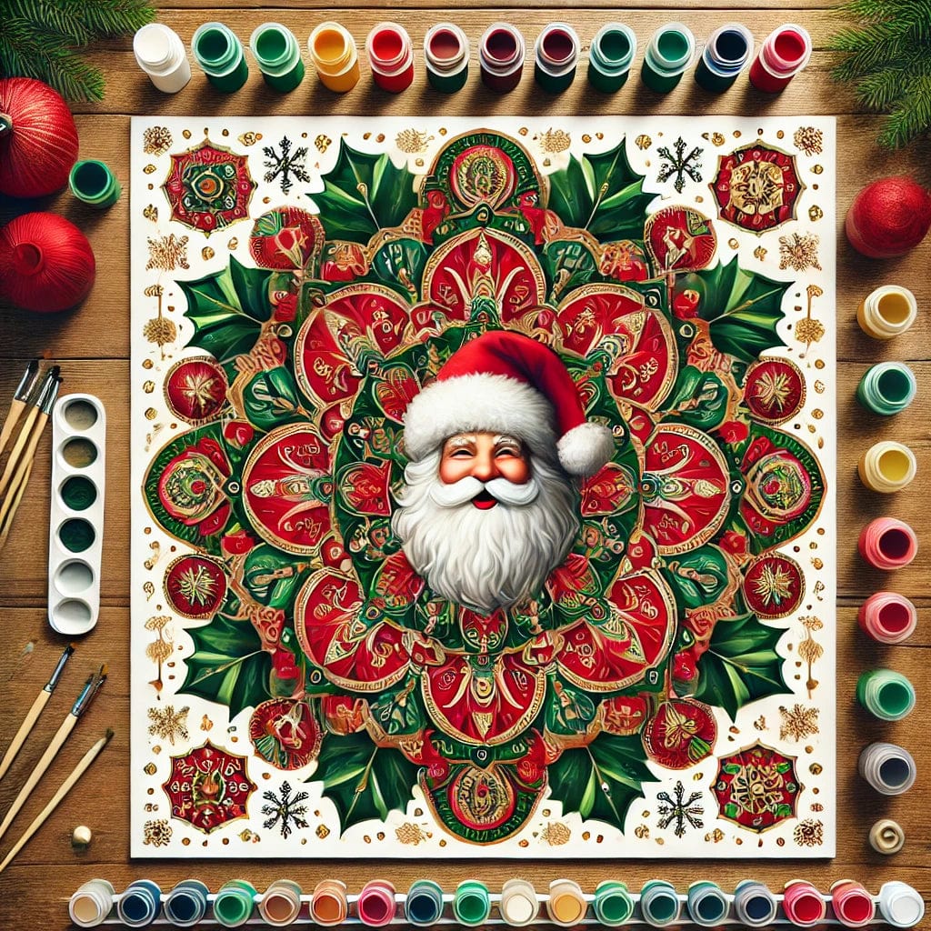 "Serenity Mandalas" Series - Christmas P16#27 - Santa face | Original Paint by Numbers 🎨&💎 Diamond Painting (16"x16" / 40x40cm)