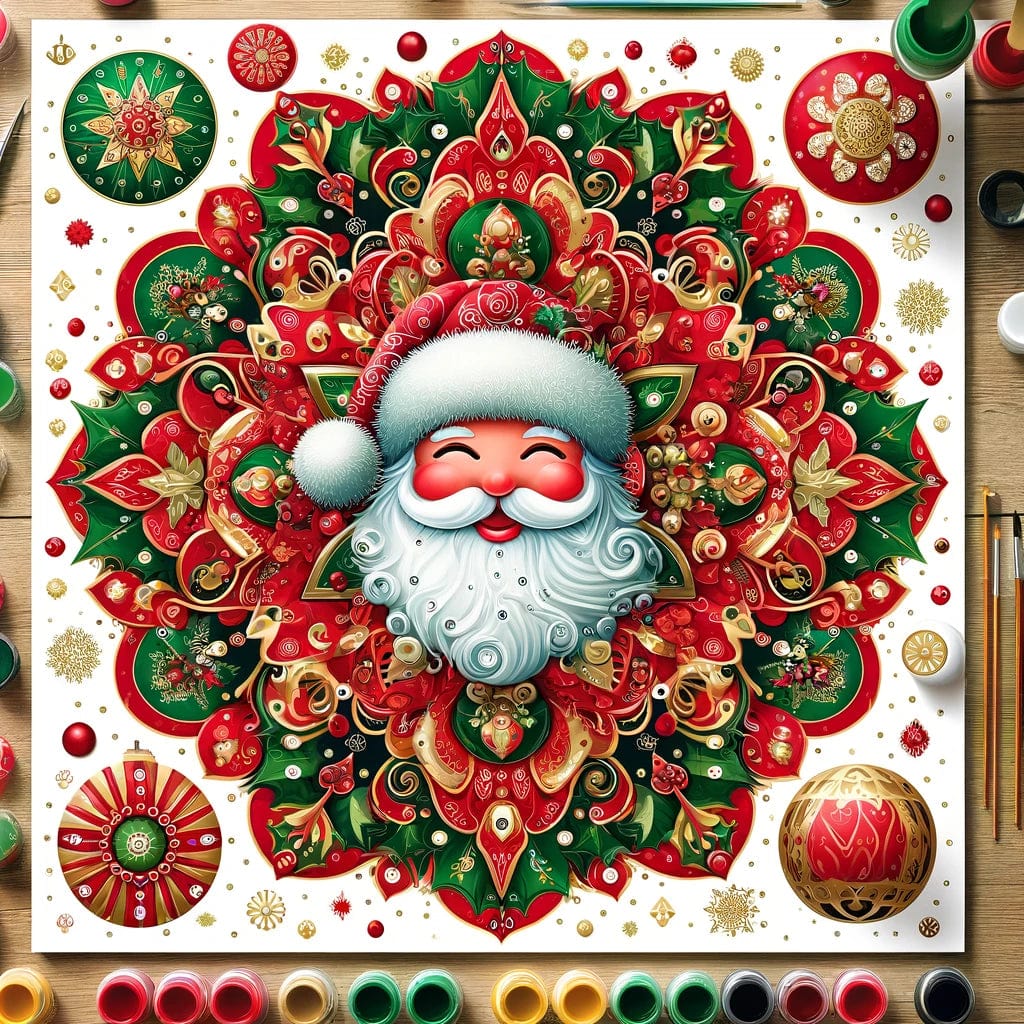 "Serenity Mandalas" Series - Christmas P16#29 - Santa face | Original Paint by Numbers 🎨&💎 Diamond Painting (16"x16" / 40x40cm)