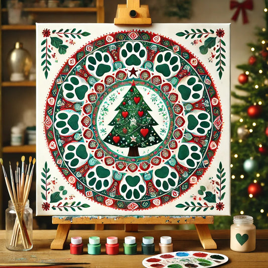 "Serenity Mandalas" Series - Christmas P22#07 - Pet/Dog/Cat | Original Paint by Numbers 🎨&💎 Diamond Painting (16"x16" / 40x40cm)