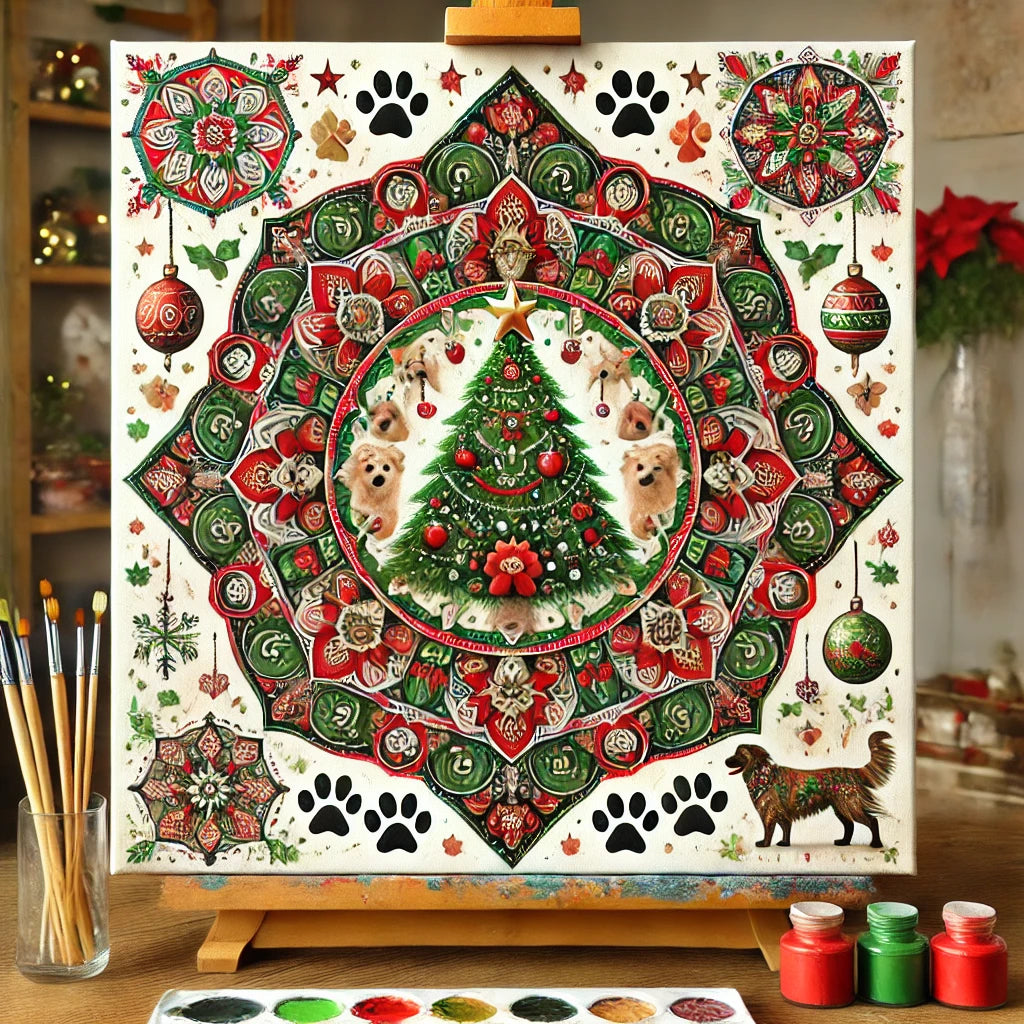 "Serenity Mandalas" Series - Christmas P22#11 - Pet/Dog/Cat | Original Paint by Numbers 🎨&💎 Diamond Painting (16"x16" / 40x40cm)