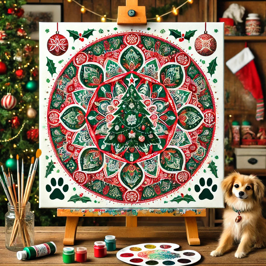 "Serenity Mandalas" Series - Christmas P22#12 - Pet/Dog/Cat | Original Paint by Numbers 🎨&💎 Diamond Painting (16"x16" / 40x40cm)