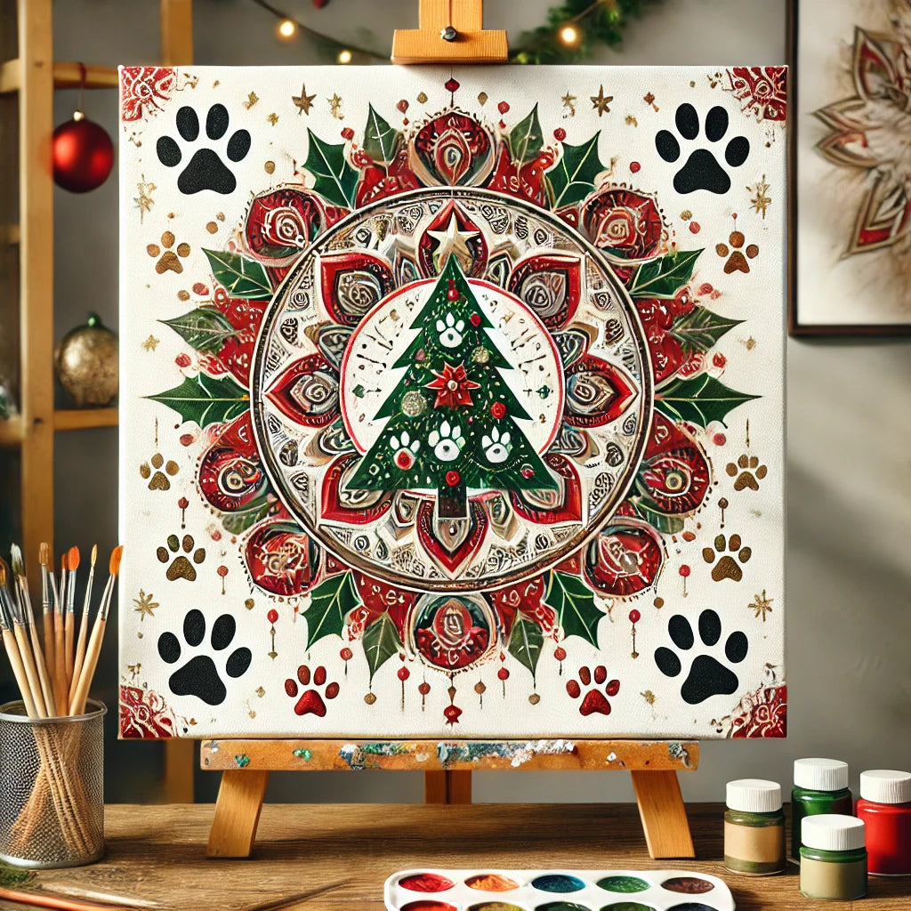 "Serenity Mandalas" Series - Christmas P22#16 - Pet/Dog/Cat | Original Paint by Numbers 🎨&💎 Diamond Painting (16"x16" / 40x40cm)