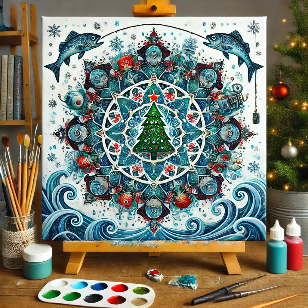 "Serenity Mandalas" Series - Christmas P22#26 - Fishing | Original Paint by Numbers 🎨&💎 Diamond Painting (16"x16" / 40x40cm)