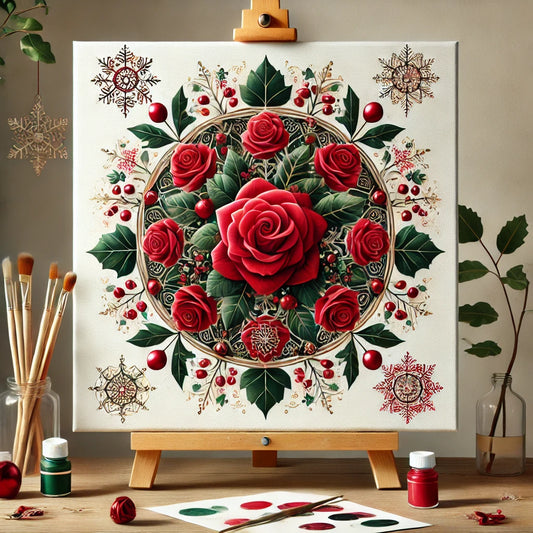 "Serenity Mandalas" Series - Christmas P22#30 - 'Red Roses' | Original Paint by Numbers 🎨&💎 Diamond Painting (16"x16" / 40x40cm)