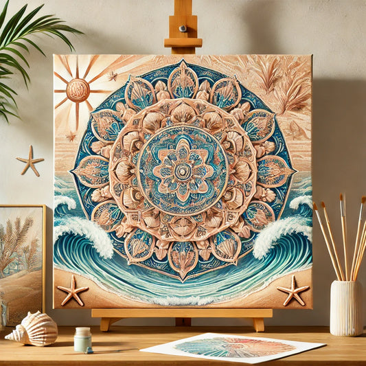 "Serenity Mandalas" Series - Beach/Ocean P24#08 | Original 🎨 Paint by Numbers | 💎 Diamond Painting (16"x16" / 40x40cm)