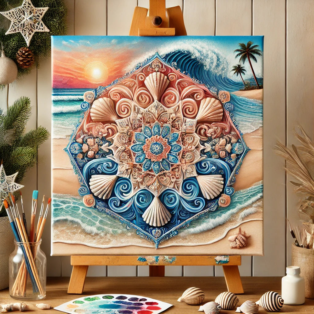 "Serenity Mandalas" Series - Beach/Ocean P24#09 | Original 🎨 Paint by Numbers | 💎 Diamond Painting (16"x16" / 40x40cm)