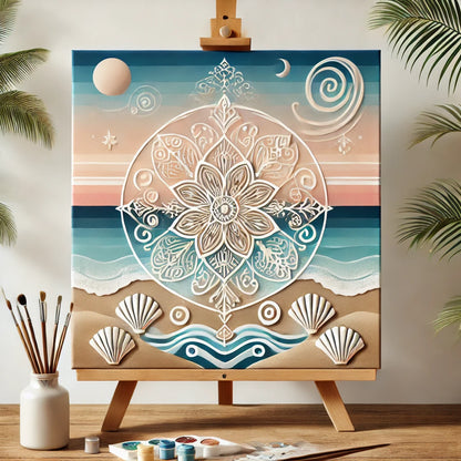 "Serenity Mandalas" Series - Beach/Ocean P24#13 | Original 🎨 Paint by Numbers | 💎 Diamond Painting (16"x16" / 40x40cm)