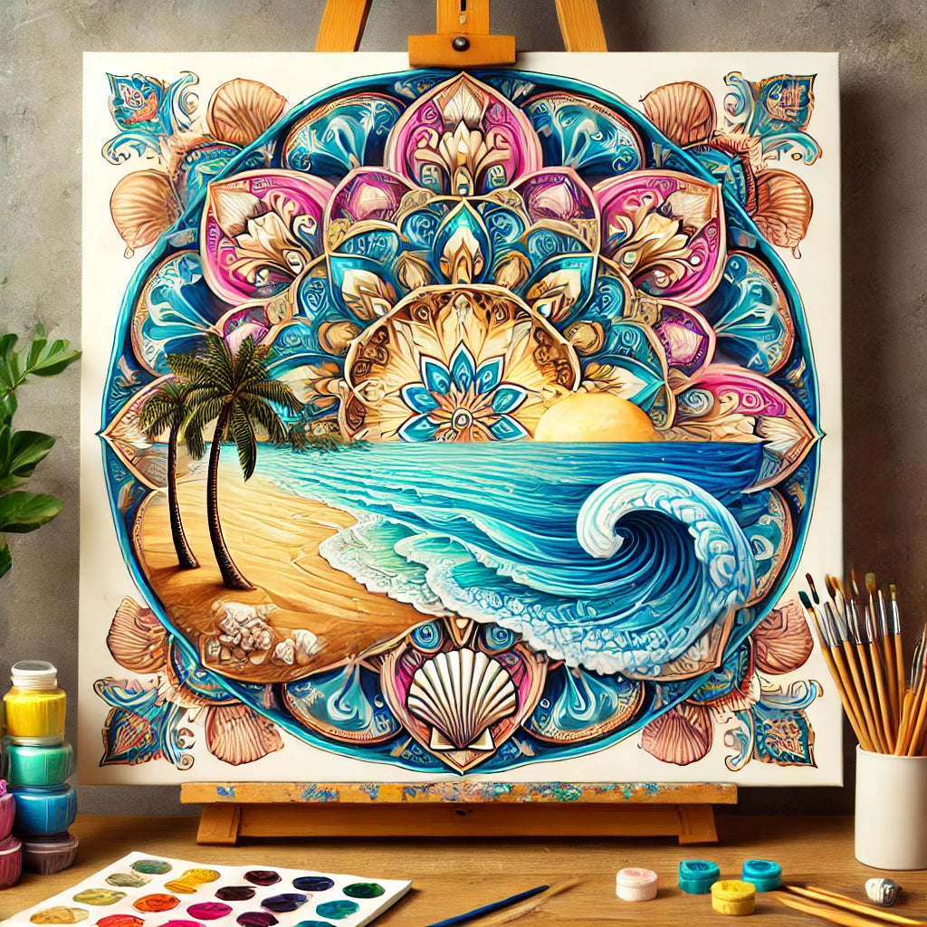 "Serenity Mandalas" Series - Beach/Ocean P24#23 | Original 🎨 Paint by Numbers | 💎 Diamond Painting (16"x16" / 40x40cm)