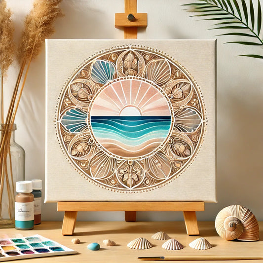 "Serenity Mandalas" Series - Beach/Ocean P24#27 | Original 🎨 Paint by Numbers | 💎 Diamond Painting (16"x16" / 40x40cm)