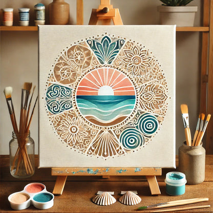 "Serenity Mandalas" Series - Beach/Ocean P24#28 | Original 🎨 Paint by Numbers | 💎 Diamond Painting (16"x16" / 40x40cm)