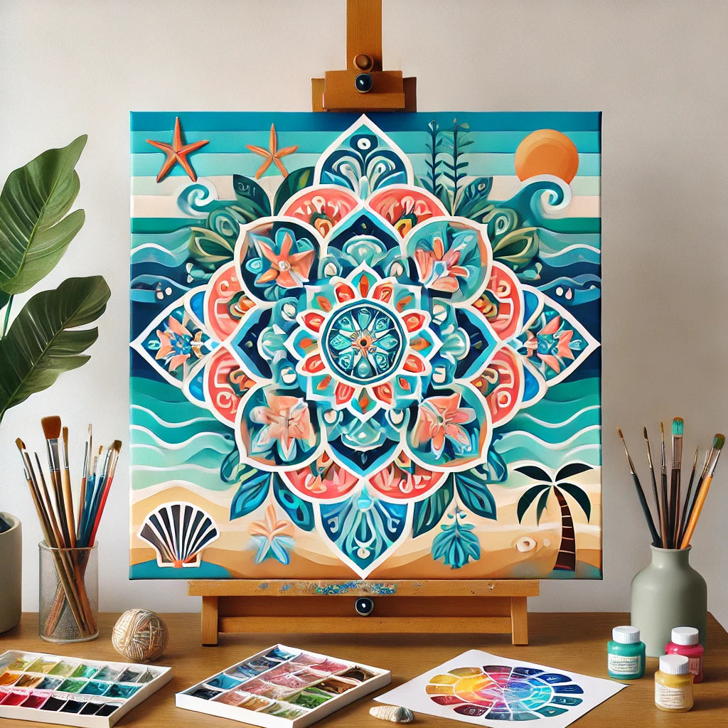 "Serenity Mandalas" Series - Beach/Ocean P24#29 | Original 🎨 Paint by Numbers | 💎 Diamond Painting (16"x16" / 40x40cm)