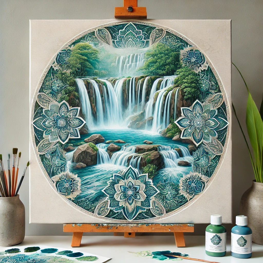 "Serenity Mandalas" Series - Waterfall P28#01 | Original Paint by Numbers 🎨&💎 Diamond Painting (16"x16" / 40x40cm)