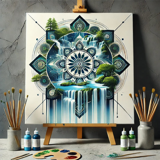 "Serenity Mandalas" Series - Waterfall P28#05 | Original Paint by Numbers 🎨&💎 Diamond Painting (16"x16" / 40x40cm)