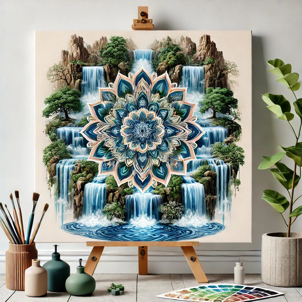 "Serenity Mandalas" Series - Waterfall P28#06 | Original Paint by Numbers 🎨&💎 Diamond Painting (16"x16" / 40x40cm)