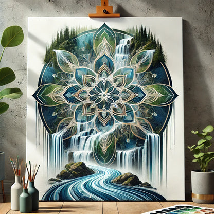 "Serenity Mandalas" Series - Waterfall P28#11 | Original Paint by Numbers 🎨&💎 Diamond Painting (16"x20" / 40x50cm)