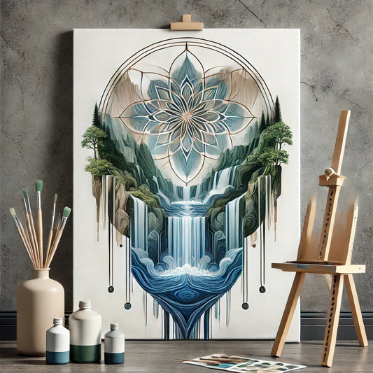 "Serenity Mandalas" Series - Waterfall P28#12 | Original Paint by Numbers 🎨&💎 Diamond Painting (16"x20" / 40x50cm)