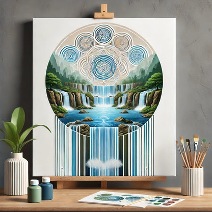 "Serenity Mandalas" Series - Waterfall P28#15 | Original Paint by Numbers 🎨&💎 Diamond Painting (16"x20" / 40x50cm)