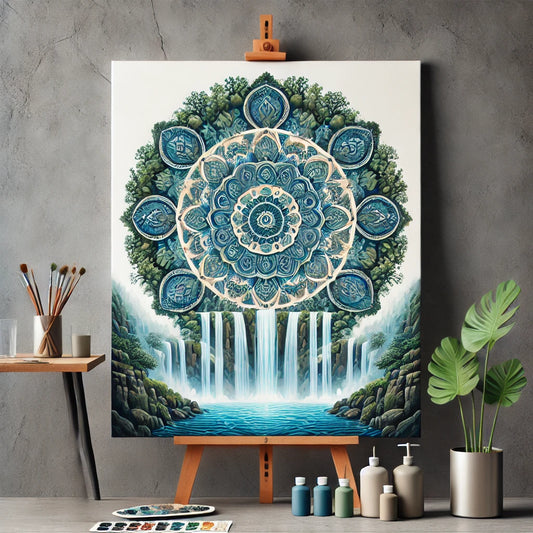 "Serenity Mandalas" Series - Waterfall P28#18 | Original Paint by Numbers 🎨&💎 Diamond Painting (16"x20" / 40x50cm)