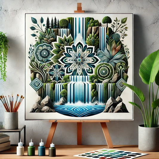 "Serenity Mandalas" Series - Waterfall P28#22 | Original Paint by Numbers 🎨&💎 Diamond Painting (16"x16" / 40x40cm)