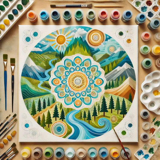 "Serenity Mandalas" Series - Mountain P5#05 | Original 🎨 Paint by Numbers | 💎 Diamond Painting (16"x16" / 40x40cm)