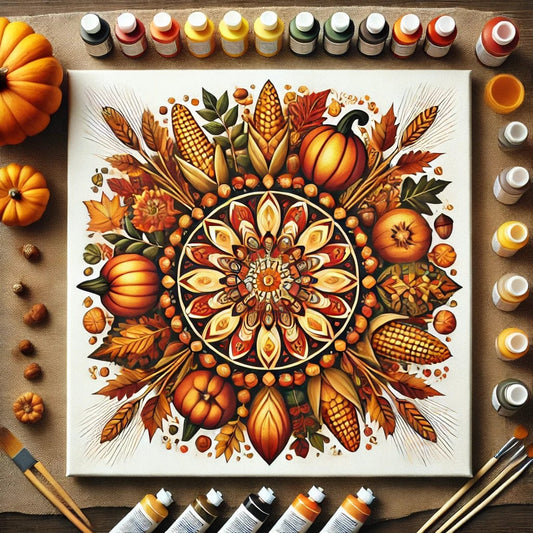 "Serenity Mandalas" Series - Thanksgiving P7#20 | Original Paint by Numbers 🎨&💎 Diamond Painting (16"x16" / 40x40cm)