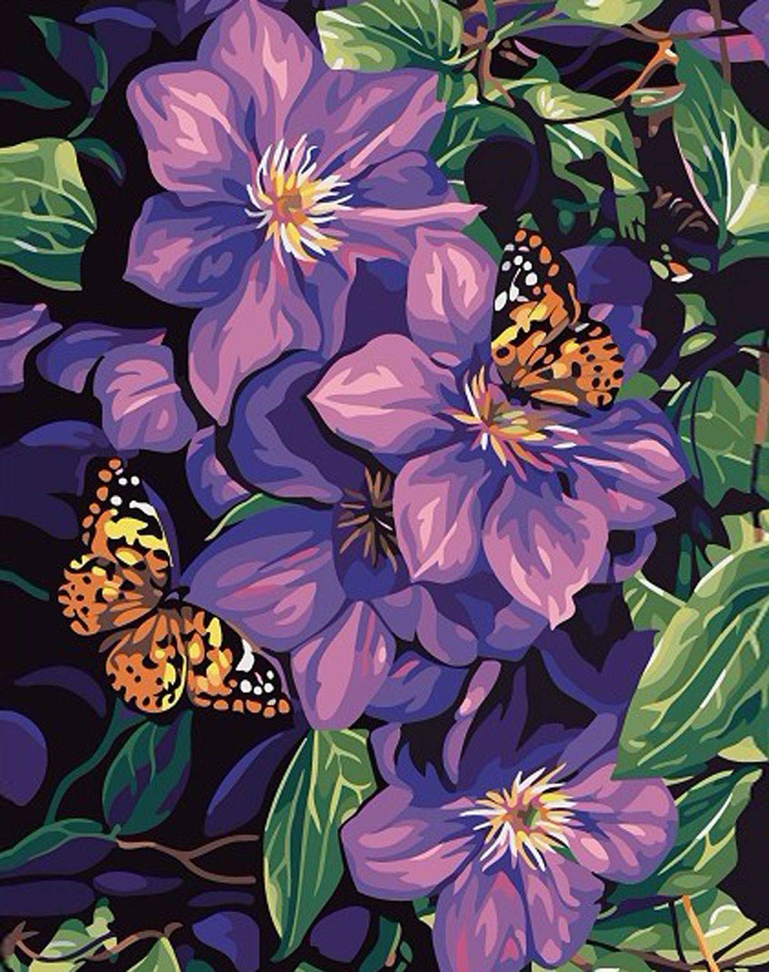 ColourMost™ DIY Painting By Numbers - 'Purple Flowers & Butterflies' (16"x20")