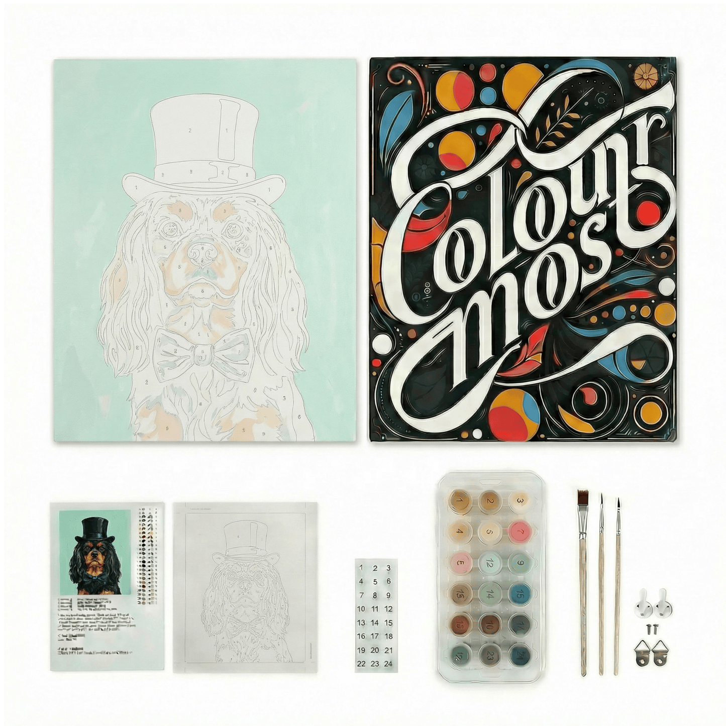 Cavalier King Charles Spaniel - Black & Tan | "Blooming Pets" Original Paint by Numbers (16"x20" / 40x50cm)