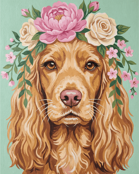 Cocker Spaniel | "Blooming Pets" Original Paint by Numbers (16"x20" / 40x50cm)
