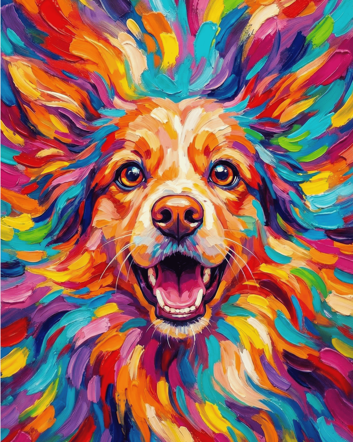 Colorful abstract painting of a dog's face