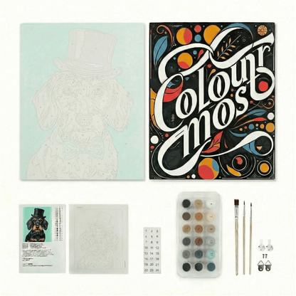 Wire-haired Black & Tan Dachshund | "Blooming Pets" Original Paint by Numbers (16"x20" / 40x50cm)