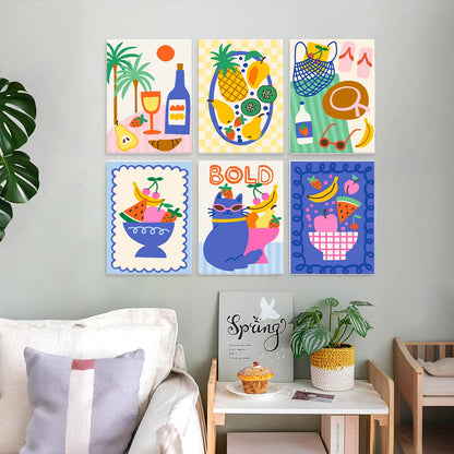 Mini Paint by Numbers Kit - Fruit & Fun ｜6 Canvas Panels