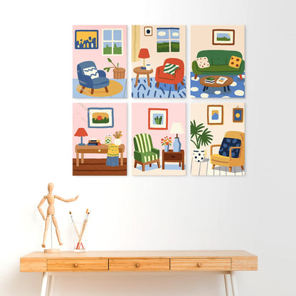Mini Paint by Numbers Kit - Cozy Corners ｜6 Canvas Panels