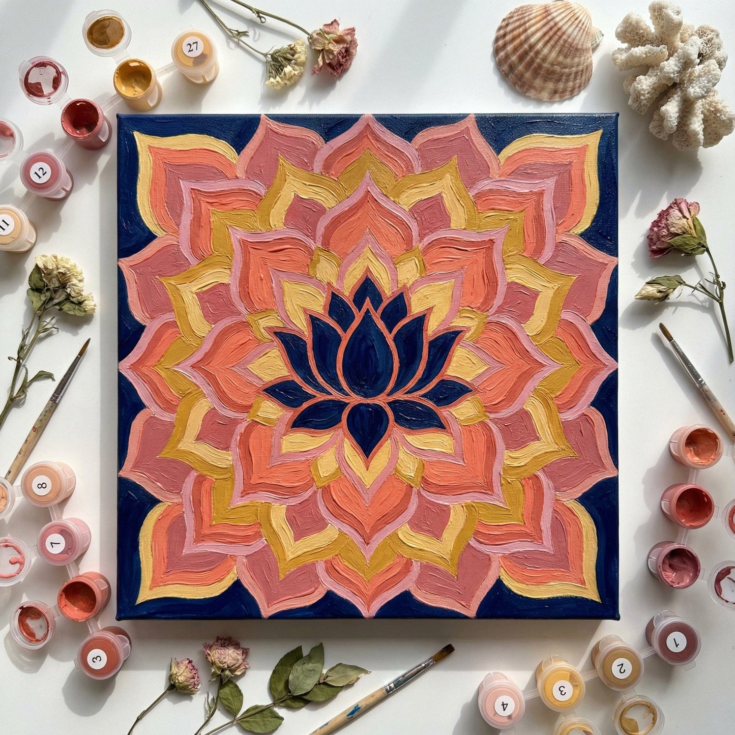 "Serenity Mandalas" Series - P260322#01 | Original Paint by Numbers (16"x16" / 40x40cm)