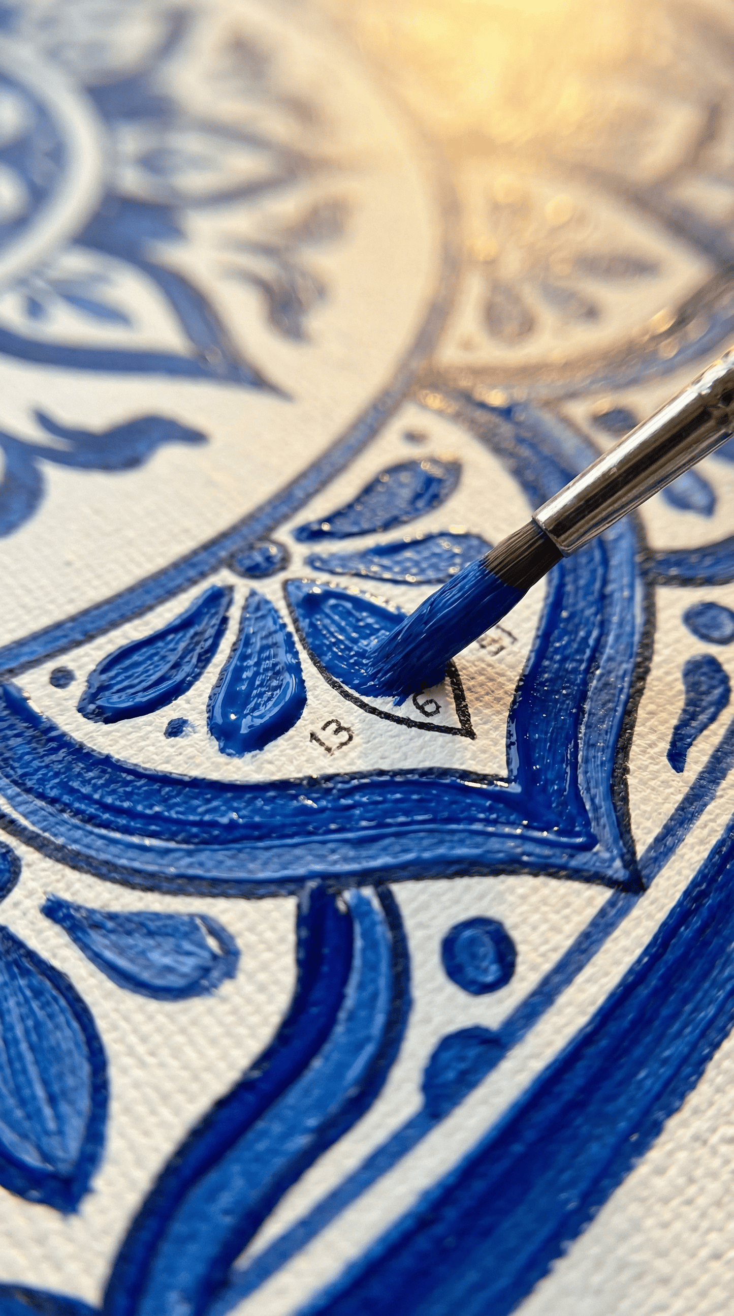 "Serenity Mandalas" Series - Azure Porcelain | Original Paint by Numbers (40×40cm)
