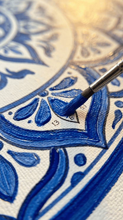 "Serenity Mandalas" Series - Azure Porcelain | Original Paint by Numbers (40×40cm)