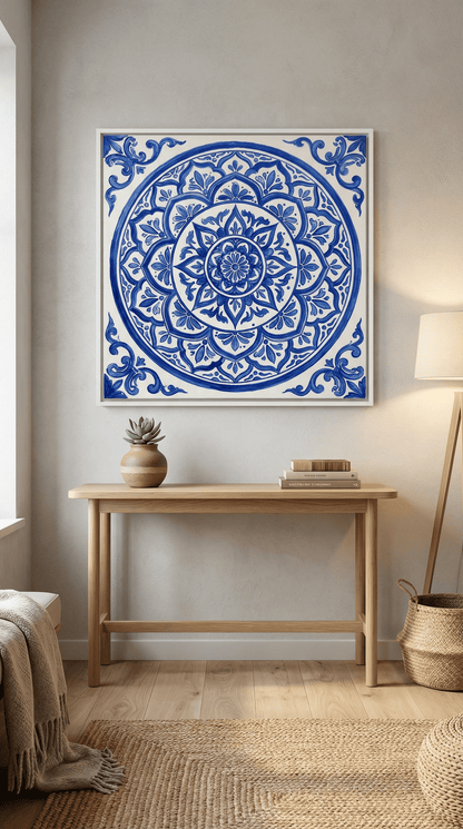 "Serenity Mandalas" Series - Azure Porcelain | Original Paint by Numbers (40×40cm)