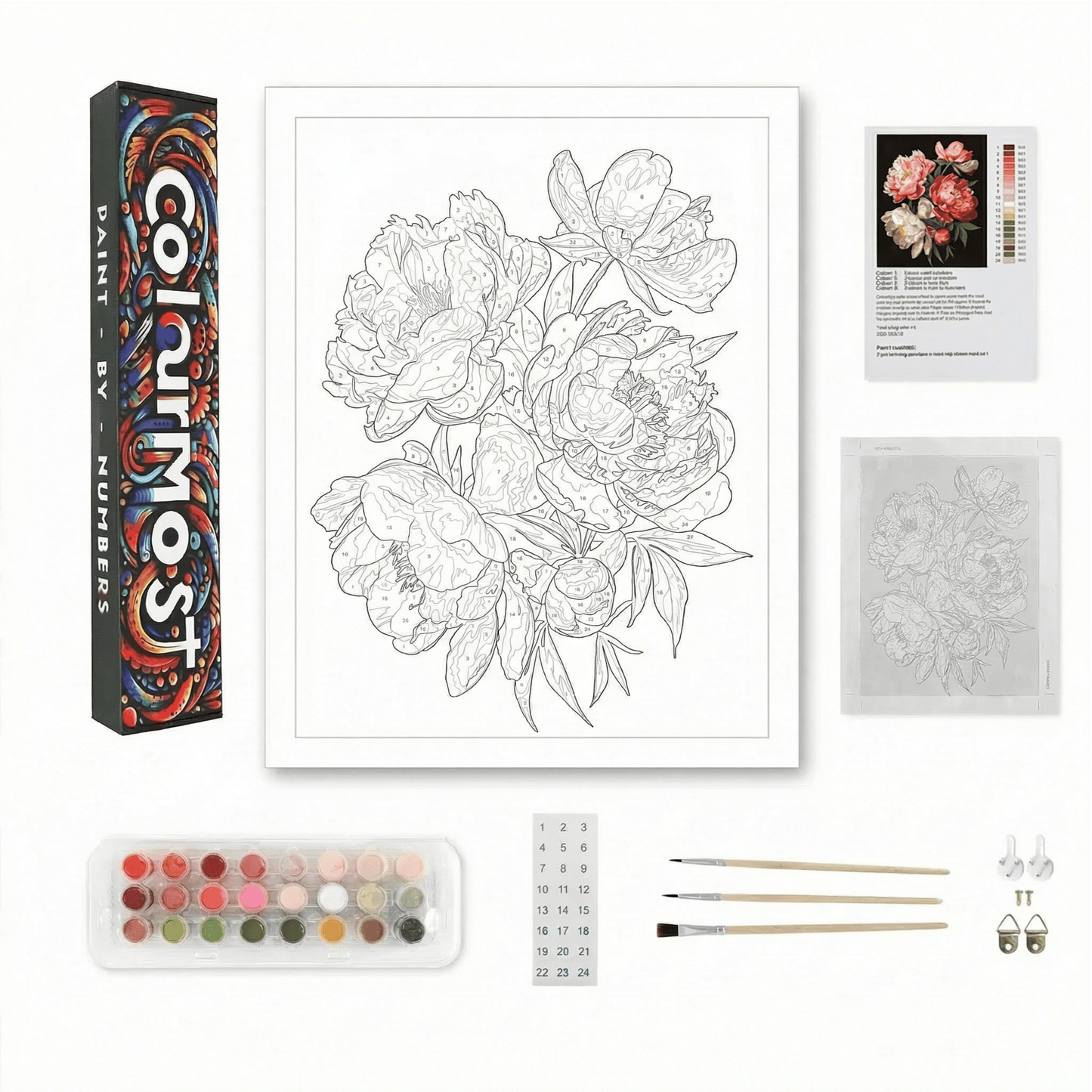 Peonies in Midnight | "Vibrant Botanicals" Paint by Numbers (16"x20" / 40x50cm)