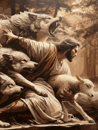 Jesus Christ, Protector of the Flock | Original Paint by Numbers (16"x20" / 40x50cm)