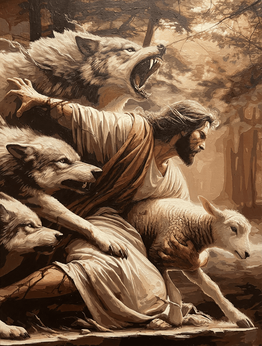 Jesus Christ, Protector of the Flock | Original Paint by Numbers (16"x20" / 40x50cm)