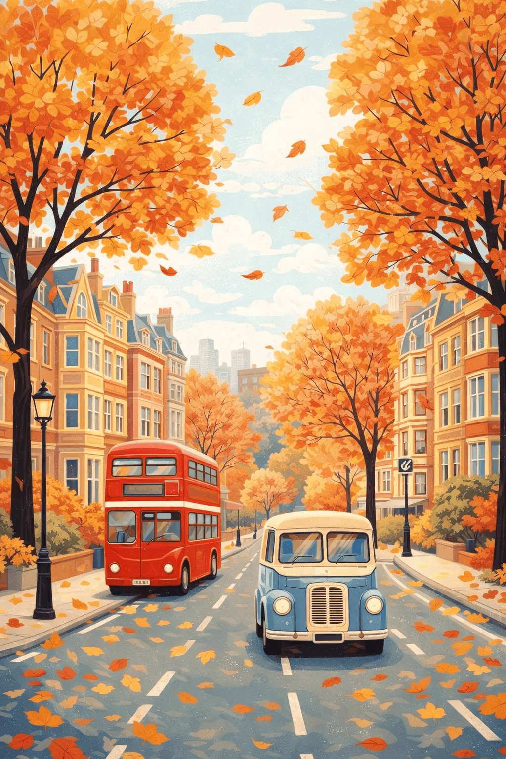Autumn Street in London | Original Paint by Numbers (16"x20" / 40x50cm)