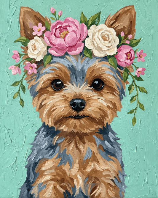 Yorkshire Terrier | "Blooming Pets" Original Paint by Numbers (16"x20" / 40x50cm)