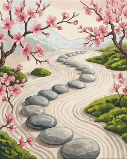 Zen Sakura Path | Original Paint by Numbers (16"x20" / 40x50cm)