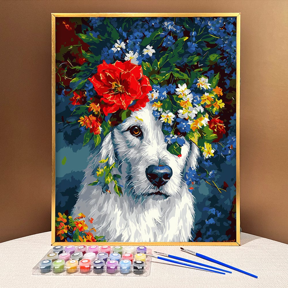 ColourMost™ DIY Painting By Numbers (EXCLUSIVE) - Dog in the flowers (16"x20")