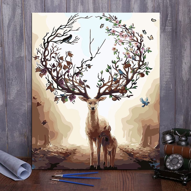 DIY Painting By Numbers - Forest deer (16"x20" / 40x50cm)