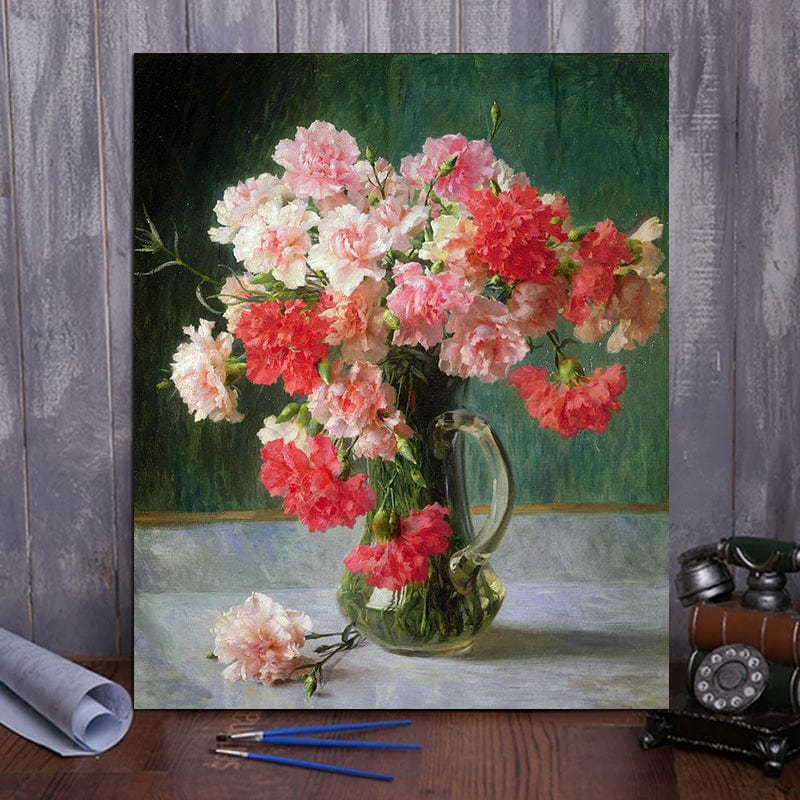 DIY Painting By Numbers -Pink and red peony flowers (16"x20" / 40x50cm)