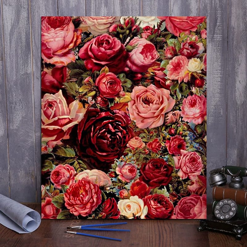 DIY Painting By Numbers - 'Red Roses' (16"x20" / 40x50cm)