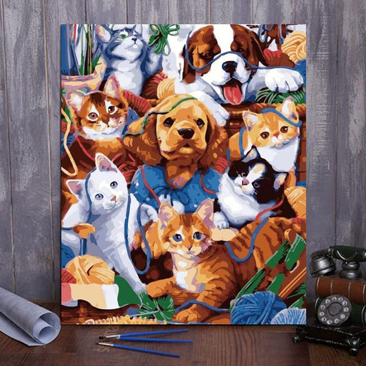 DIY Painting By Numbers - Dogs And Cats (16"x20" / 40x50cm)