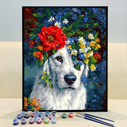 ColourMost™ DIY Painting By Numbers (EXCLUSIVE) - Dog in the flowers (16"x20")