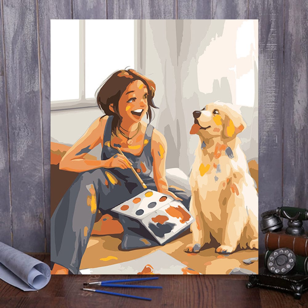 DIY Painting By Numbers -Girl and Pet (16"x20" / 40x50cm)