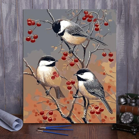 DIY Painting By Numbers -  Birds On A Branch(16"x20" / 40x50cm)